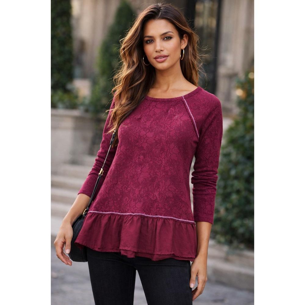 Miss Chievous Top Womens M Pink Floral Peplum Boho Romantic Cottagecore Coquette